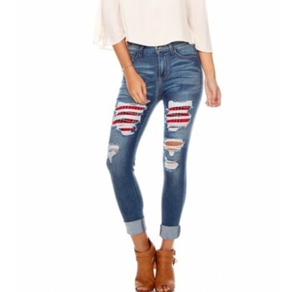 Kancan plaid jeans Clearance